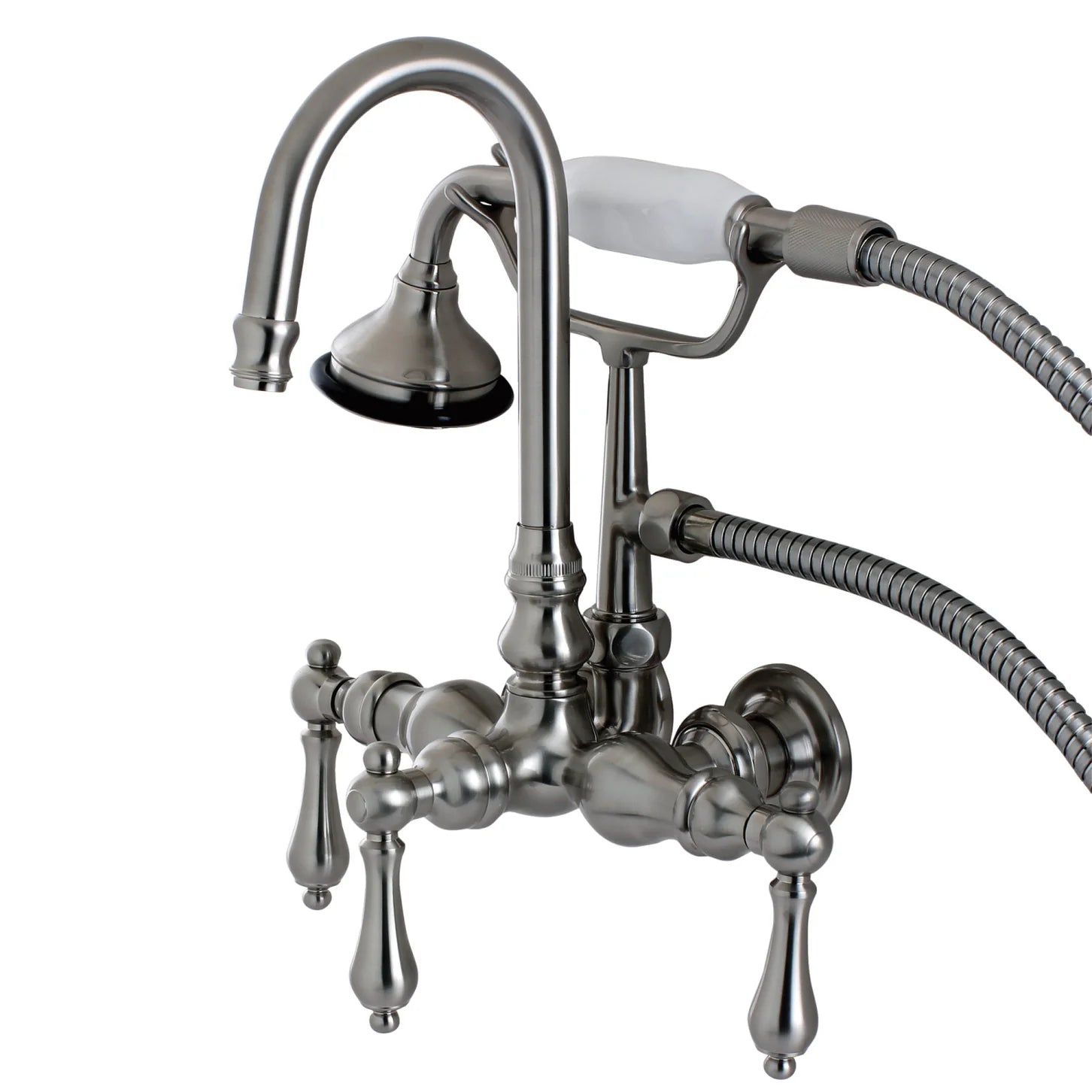 Kingston - Tub Faucets - Aqua Vintage AE7T Three-Handle 2-Hole Tub Wall Mount Clawfoot Tub Faucet with Hand Shower
