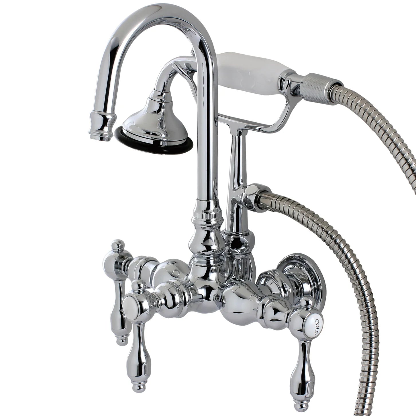 Kingston - Tub Faucets - Tudor AE7TTAL Three-Handle 2-Hole Tub Wall Mount Clawfoot Tub Faucet with Hand Shower