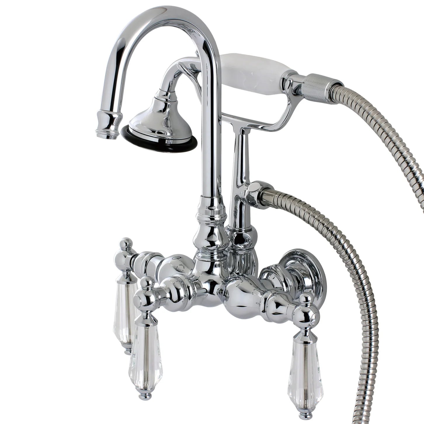 Kingston - Tub Faucets - Wilshire AE7TWLL Three-Handle 2-Hole Tub Wall Mount Clawfoot Tub Faucet with Hand Shower