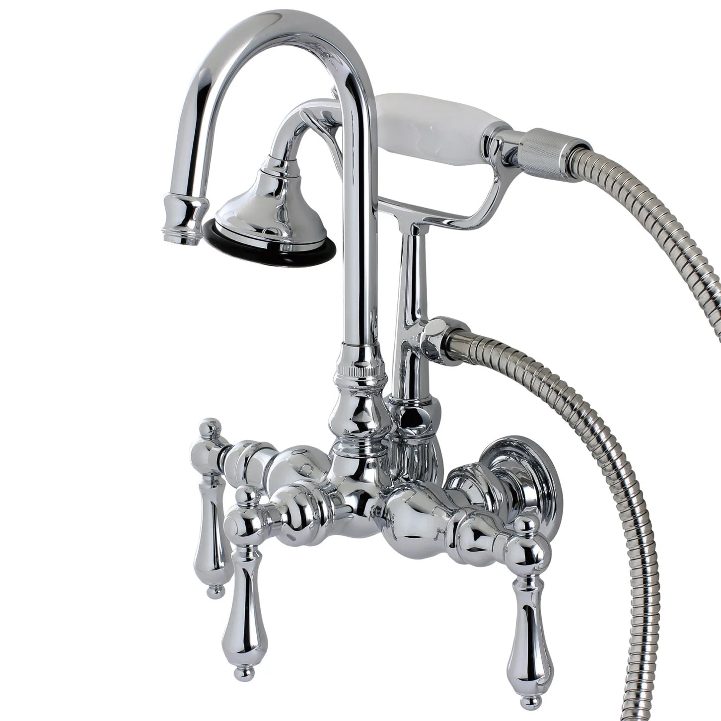 Kingston - Tub Faucets - Aqua Vintage AE7T Three-Handle 2-Hole Tub Wall Mount Clawfoot Tub Faucet with Hand Shower