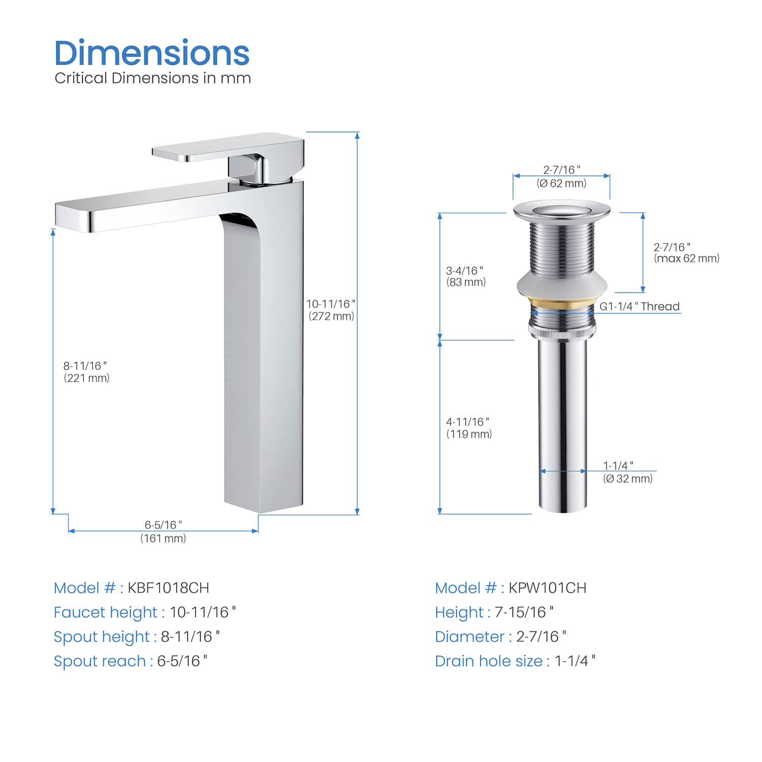 KIBI Blaze-T Single Handle Bathroom Vessel Faucet - KBF1018