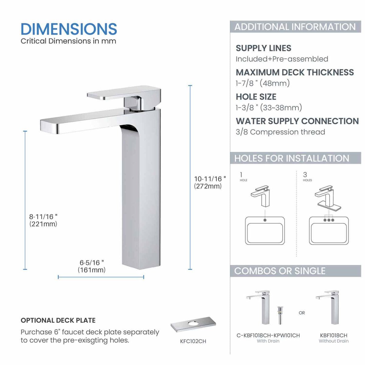 KIBI Blaze-T Single Handle Bathroom Vessel Faucet - KBF1018