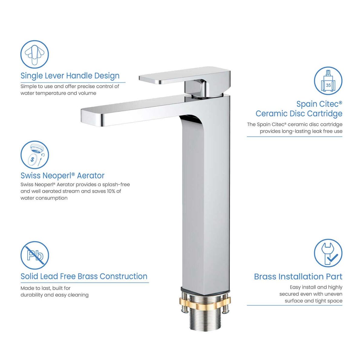 KIBI Blaze-T Single Handle Bathroom Vessel Faucet - KBF1018