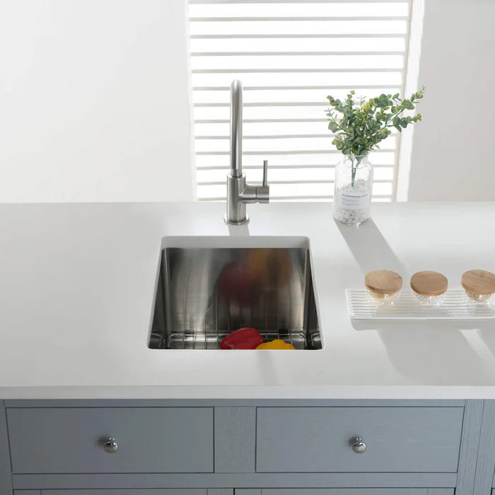 Casa Fixtures - Kitchen Sinks - 14" Handcrafted Undermount Single Bowl 16 gauge Stainless Steel Kitchen Sink (C1-14S)