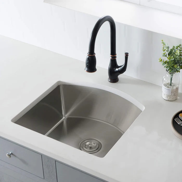 Casa Fixtures - Kitchen Sinks - 22" Handcrafted Undermount Single Bowl 16 gauge D Shape Stainless Steel Kitchen Sink (C1-22SD)