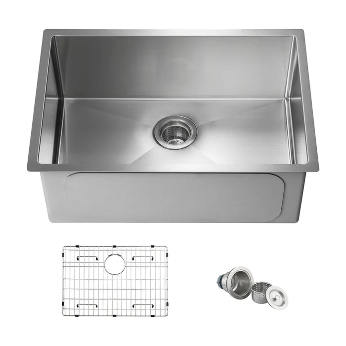 Casa Fixtures - Kitchen Sinks - 26" Handcrafted Undermount Single Bowl 16 gauge Stainless Steel Kitchen Sink (C1-26S)
