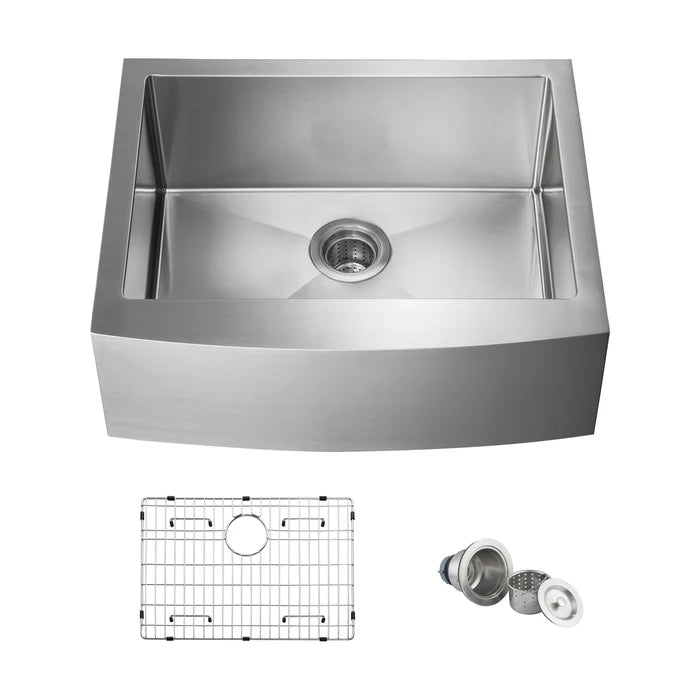 Casa Fixtures - Kitchen Sinks - 27" Handcrafted Farmhouse Apron Single Bowl Stainless Steel Kitchen Sink (C1-27SF)