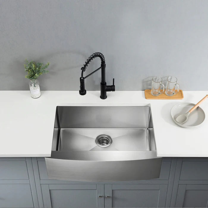 Casa Fixtures - Kitchen Sinks - 27" Handcrafted Farmhouse Apron Single Bowl Stainless Steel Kitchen Sink (C1-27SF)