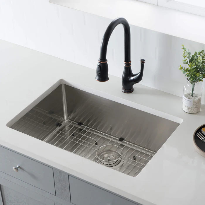 Casa Fixtures - Kitchen Sinks - 28" Handcrafted Undermount Single Bowl 16 gauge Stainless Steel Kitchen Sink (C1-28S)