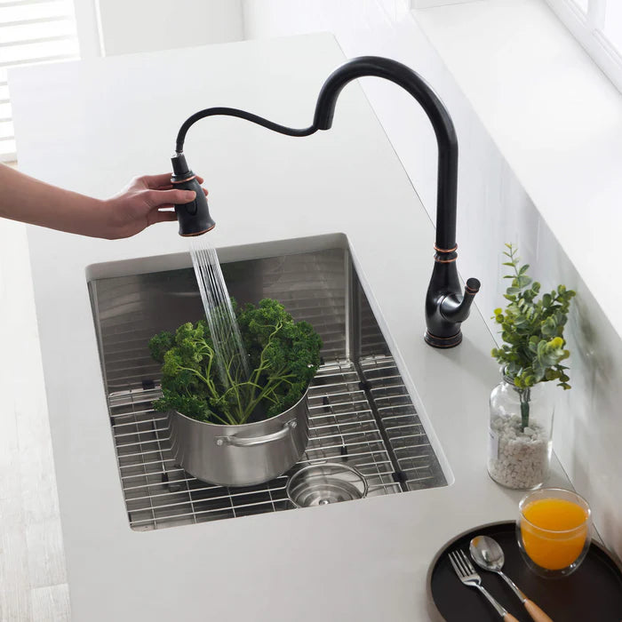 Casa Fixtures - Kitchen Sinks - 28" Handcrafted Undermount Single Bowl 16 gauge Stainless Steel Kitchen Sink (C1-28S)