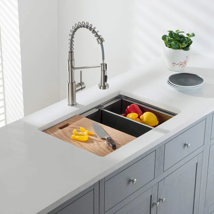 Casa Fixtures - Kitchen Sinks - 28" Undermount Single Bowl Stainless Steel Workstation Sink (C1-28ST)