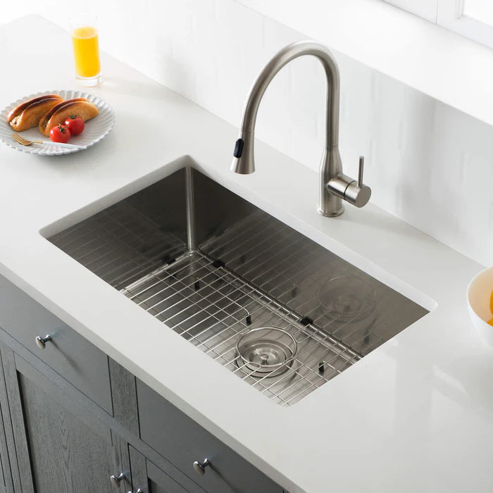 Casa Fixtures - Kitchen Sinks - 30" Handcrafted Undermount Single Bowl 16 gauge Stainless Steel Kitchen Sink (C1-30S)