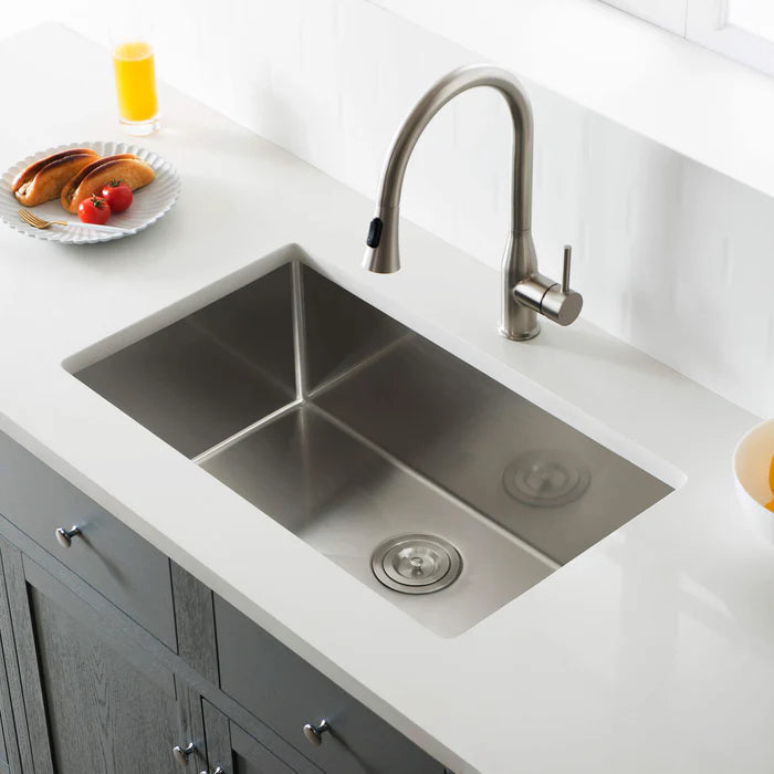 Casa Fixtures - Kitchen Sinks - 30" Handcrafted Undermount Single Bowl 16 gauge Stainless Steel Kitchen Sink (C1-30S)