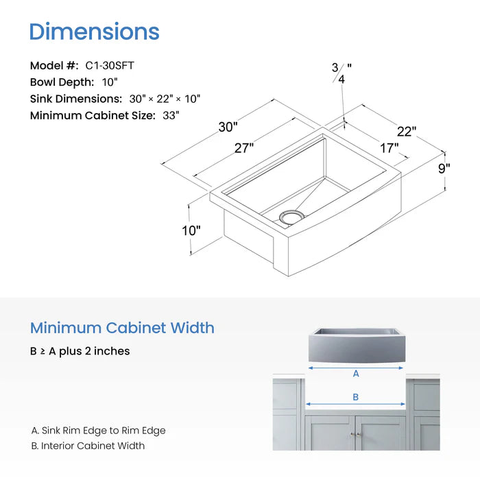 Casa Fixtures - Kitchen Sinks - 30" Farmhouse Apron Single Bowl Stainless Steel Workstation Kitchen Sink (C1-30SFT)