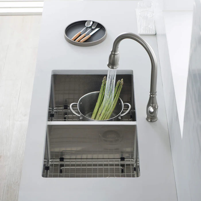 Casa Fixtures - Kitchen Sinks - 32-3/4" Handcrafted Undermount Double Bowl Stainless Steel Kitchen Sink (C1-33DEQ)