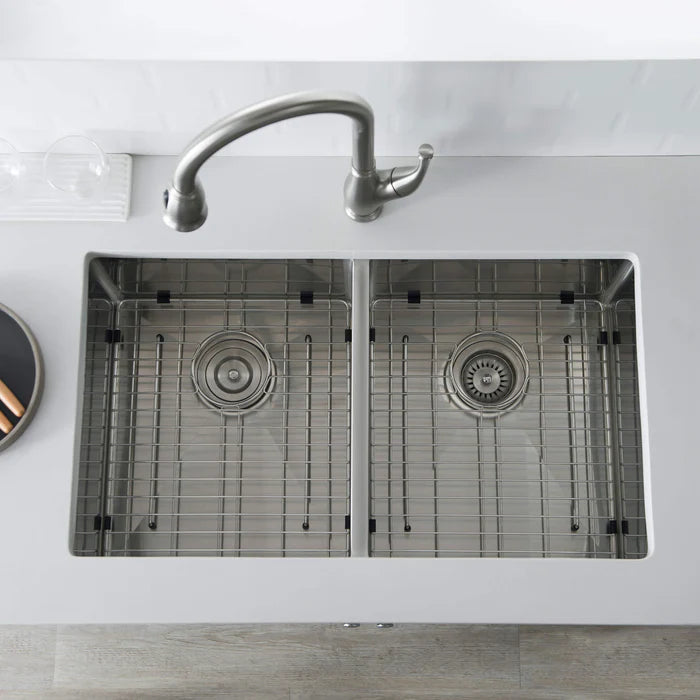 Casa Fixtures - Kitchen Sinks - 32-3/4" Handcrafted Undermount Double Bowl Stainless Steel Kitchen Sink (C1-33DEQ)