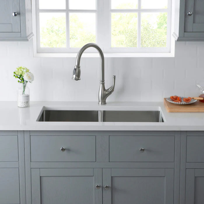 Casa Fixtures - Kitchen Sinks - 32-3/4" Handcrafted Undermount Double Bowl Stainless Steel Kitchen Sink (C1-33DEQ)