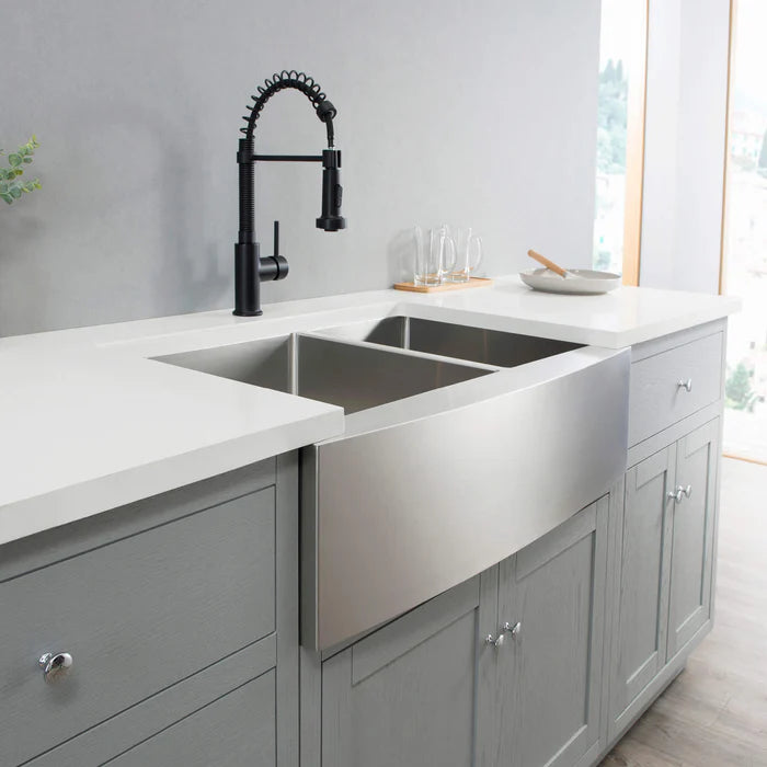 Casa Fixtures - Kitchen Sinks - 33" Handcrafted Farmhouse Apron Double Bowl Stainless Steel Kitchen Sink (C1-33DF)