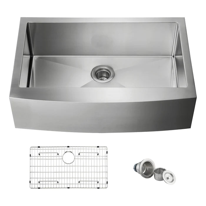 Casa Fixtures - Kitchen Sinks - 33" Handcrafted Farmhouse Apron Single Bowl Stainless Steel Kitchen Sink (C1-33SF)