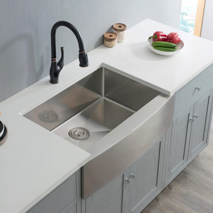 Casa Fixtures - Kitchen Sinks - 33" Handcrafted Farmhouse Apron Single Bowl Stainless Steel Kitchen Sink (C1-33SF)