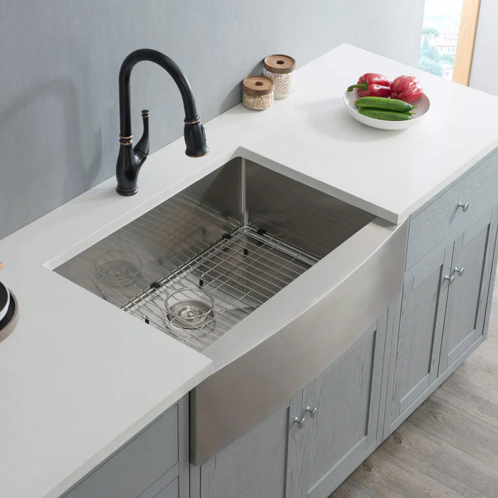 Casa Fixtures - Kitchen Sinks - 33" Handcrafted Farmhouse Apron Single Bowl Stainless Steel Kitchen Sink (C1-33SF)