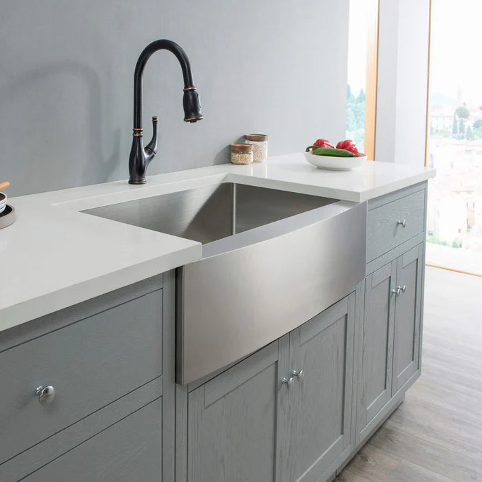 Casa Fixtures - Kitchen Sinks - 33" Handcrafted Farmhouse Apron Single Bowl Stainless Steel Kitchen Sink (C1-33SF)