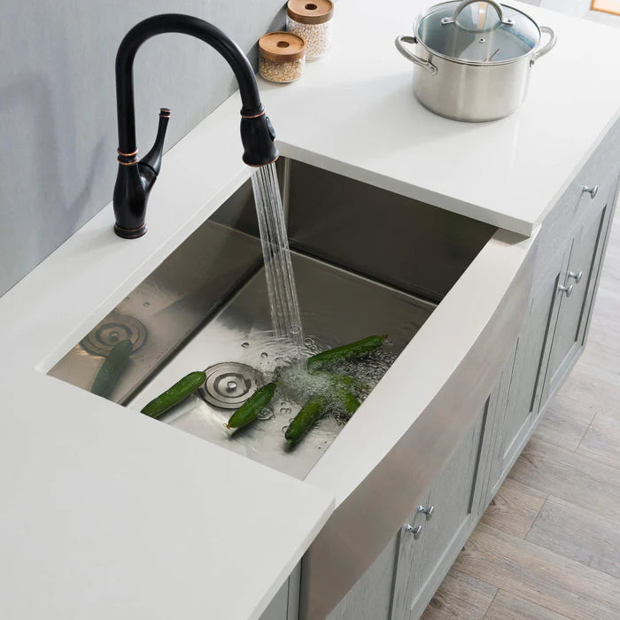 Casa Fixtures - Kitchen Sinks - 33" Handcrafted Farmhouse Apron Single Bowl Stainless Steel Kitchen Sink (C1-33SF)