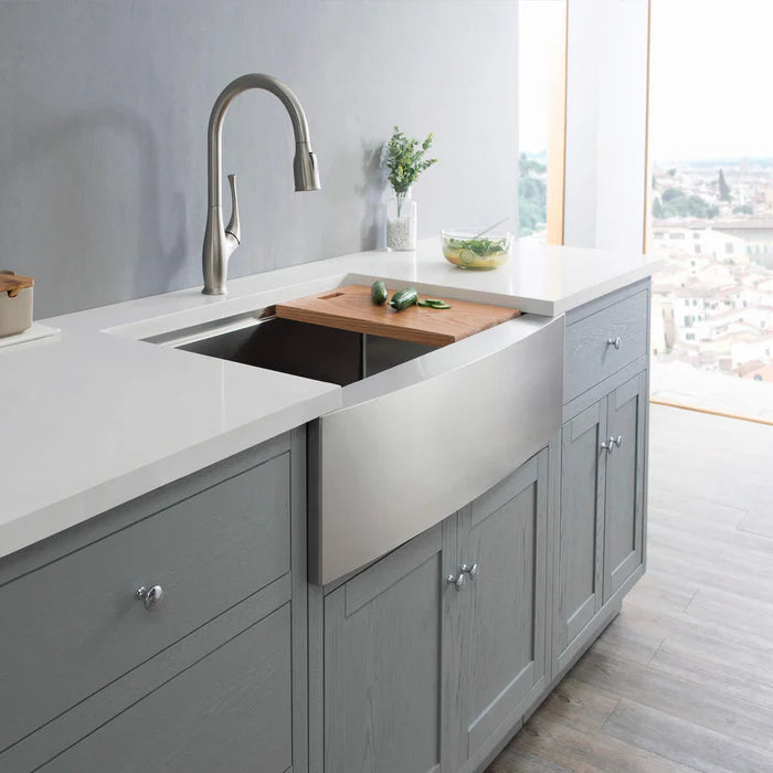 Casa Fixtures - Kitchen Sinks - 33" Farmhouse Apron Single Bowl Stainless Steel Workstation Kitchen Sink (C1-33SFT)