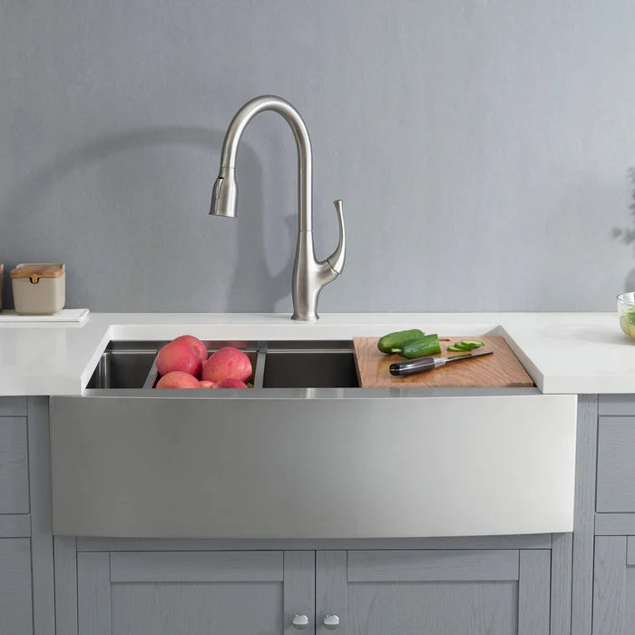 Casa Fixtures - Kitchen Sinks - 33" Farmhouse Apron Single Bowl Stainless Steel Workstation Kitchen Sink (C1-33SFT)