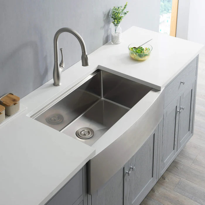 Casa Fixtures - Kitchen Sinks - 33" Farmhouse Apron Single Bowl Stainless Steel Workstation Kitchen Sink (C1-33SFT)