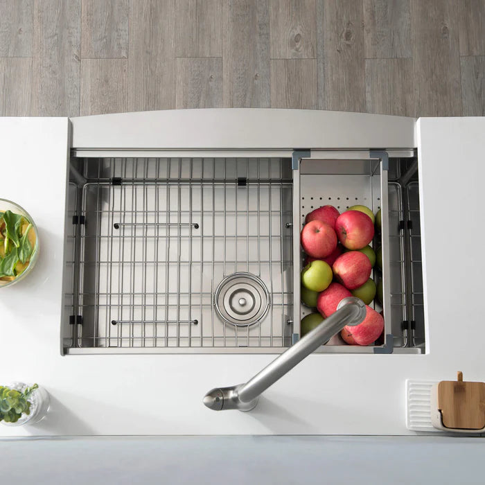 Casa Fixtures - Kitchen Sinks - 33" Farmhouse Apron Single Bowl Stainless Steel Workstation Kitchen Sink (C1-33SFT)