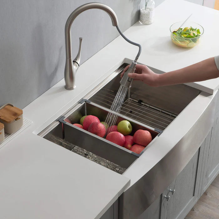 Casa Fixtures - Kitchen Sinks - 33" Farmhouse Apron Single Bowl Stainless Steel Workstation Kitchen Sink (C1-33SFT)
