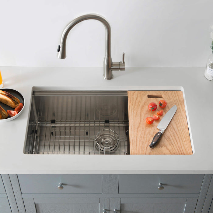 Casa Fixtures - Kitchen Sinks - 33" Undermount Single Bowl Stainless Steel Workstation Sink (C1-33ST)