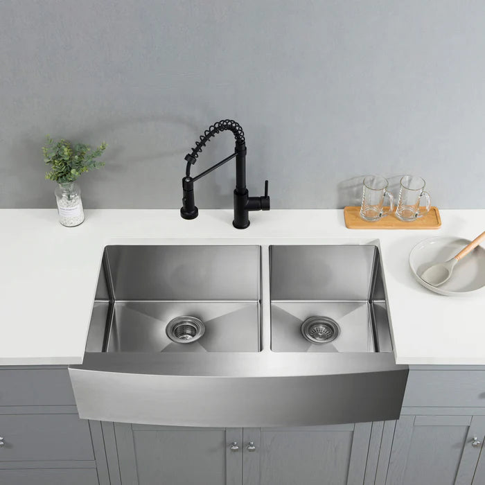 Casa Fixtures - Kitchen Sinks - 36" Handcrafted Farmhouse Apron Double Bowl Stainless Steel Kitchen Sink (C1-36DF)