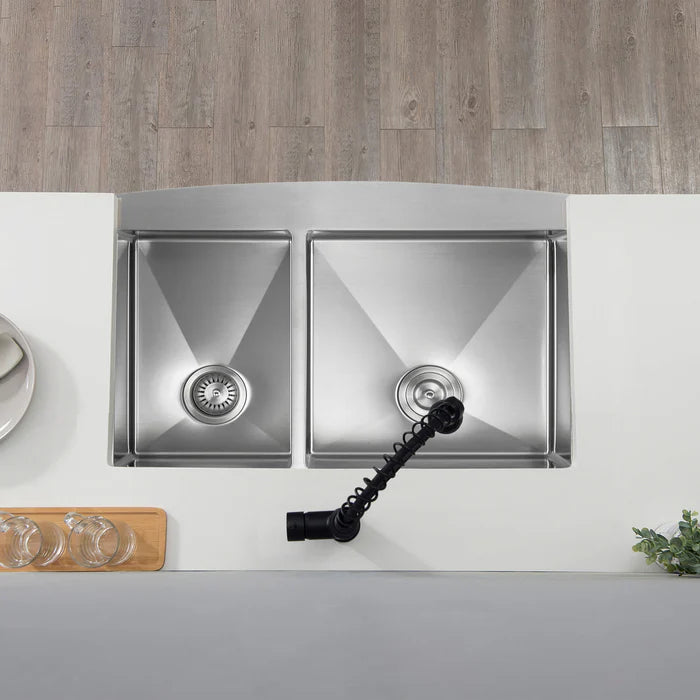 Casa Fixtures - Kitchen Sinks - 36" Handcrafted Farmhouse Apron Double Bowl Stainless Steel Kitchen Sink (C1-36DF)