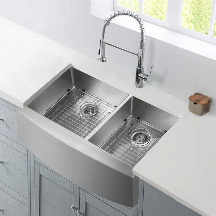 Casa Fixtures - Kitchen Sinks - 36" Handcrafted Farmhouse Apron Double Bowl Stainless Steel Kitchen Sink (C1-36DF)