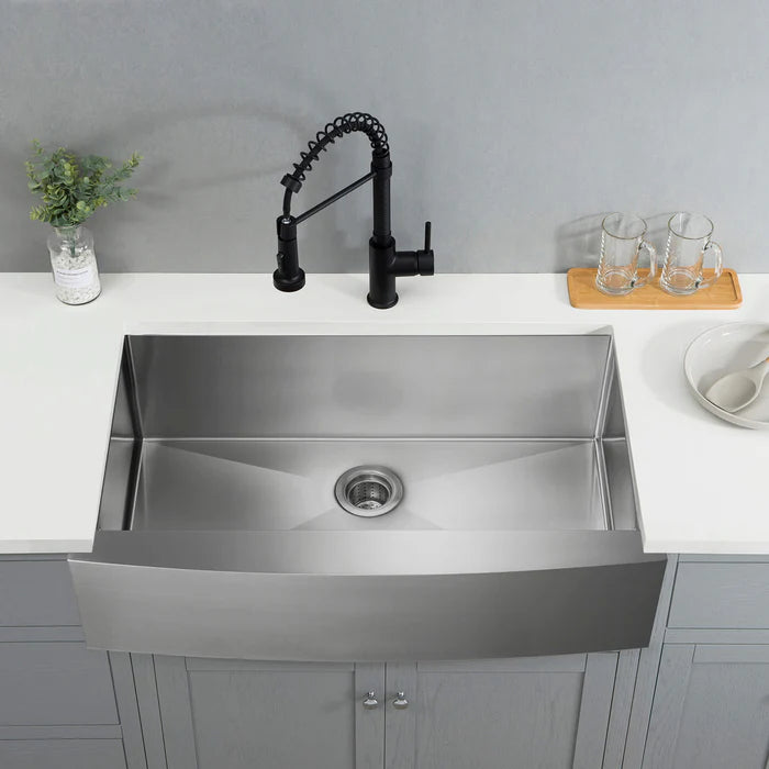 Casa Fixtures - Kitchen Sinks - 36" Handcrafted Farmhouse Apron Single Bowl Stainless Steel Kitchen Sink (C1-36SF)