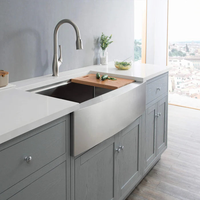 Casa Fixtures - Kitchen Sinks - 36" Farmhouse Apron Single Bowl Stainless Steel Workstation Kitchen Sink (C1-36SFT)