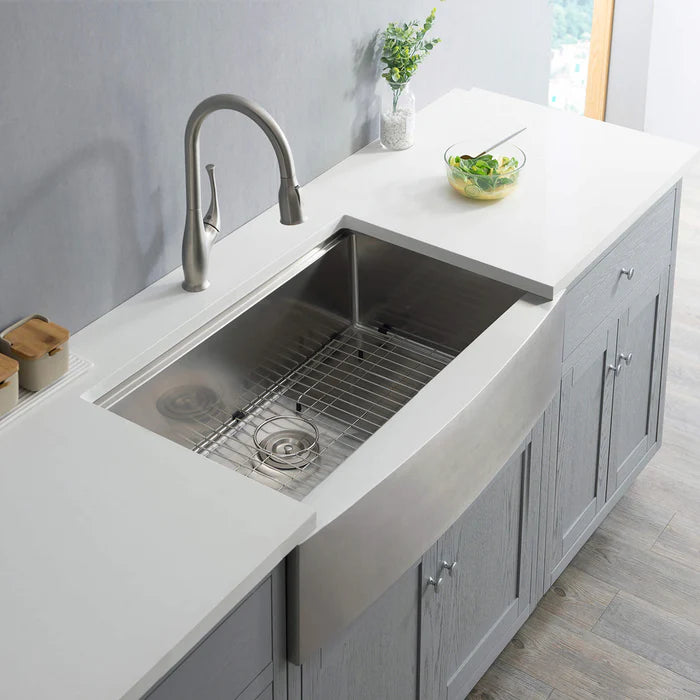Casa Fixtures - Kitchen Sinks - 36" Farmhouse Apron Single Bowl Stainless Steel Workstation Kitchen Sink (C1-36SFT)