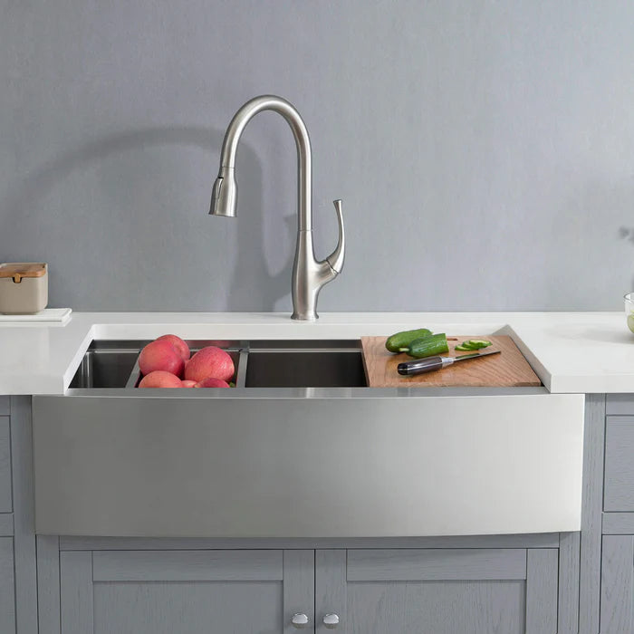 Casa Fixtures - Kitchen Sinks - 36" Farmhouse Apron Single Bowl Stainless Steel Workstation Kitchen Sink (C1-36SFT)