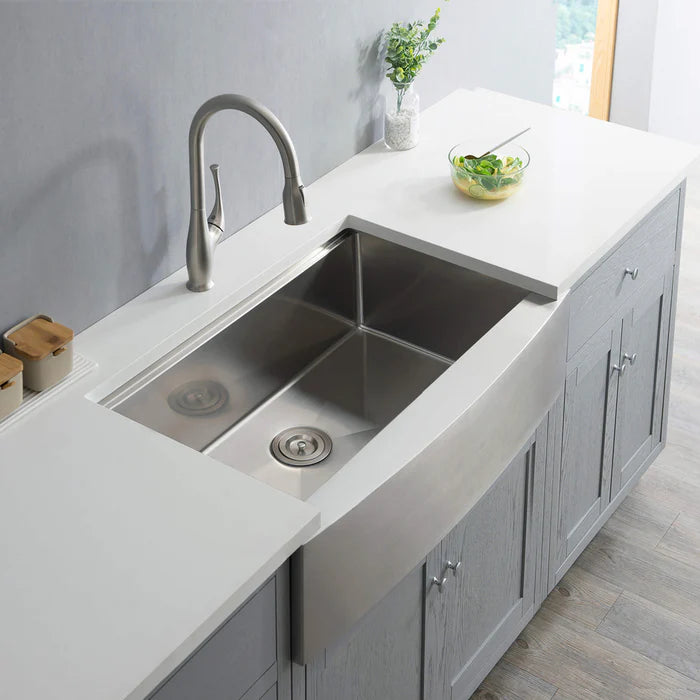 Casa Fixtures - Kitchen Sinks - 36" Farmhouse Apron Single Bowl Stainless Steel Workstation Kitchen Sink (C1-36SFT)