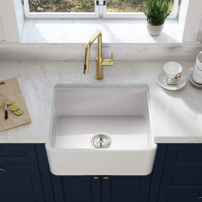 Casa Fixtures - Kitchen Sinks - Nova 24" Fireclay Single Bowl Kitchen Farmhouse Sink (C2-24SF)
