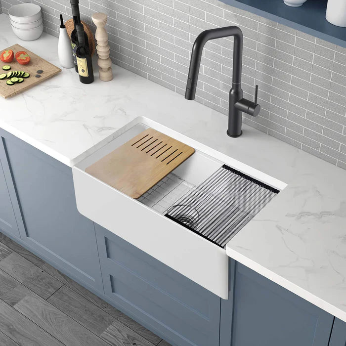 Casa Fixtures - Kitchen Sinks - Nova 33" Farmhouse Fireclay Kitchen Workstation Sink (C2-33SFT)