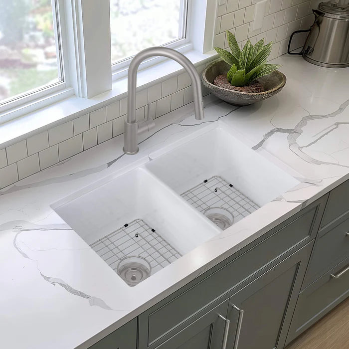 Casa Fixtures - Kitchen Sinks - 32" Fireclay Double Bowl Drop-In/Undermount Kitchen Sink (C2-32D)