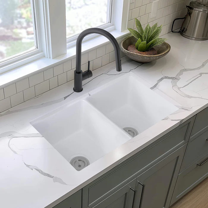 Casa Fixtures - Kitchen Sinks - 32" Fireclay Double Bowl Drop-In/Undermount Kitchen Sink (C2-32D)
