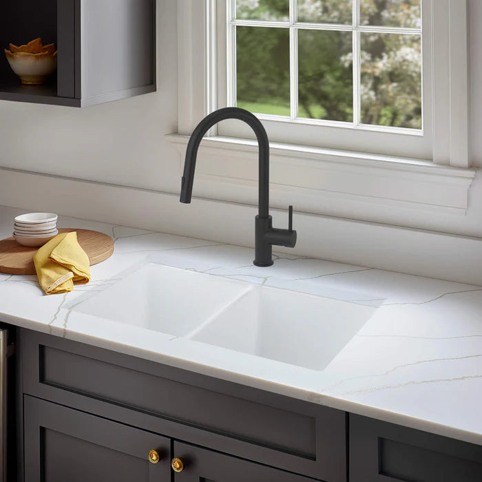 Casa Fixtures - Kitchen Sinks - 32" Fireclay Double Bowl Drop-In/Undermount Kitchen Sink (C2-32D)