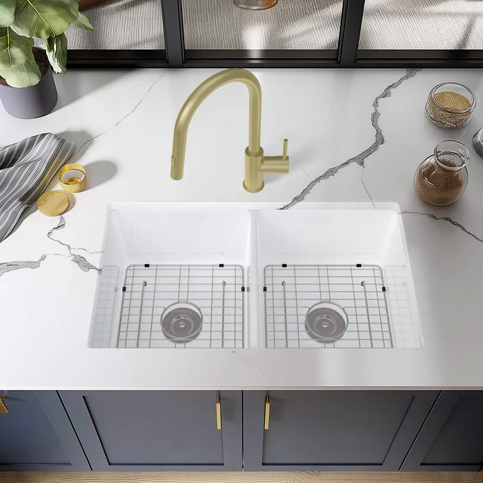 Casa Fixtures - Kitchen Sinks - 32" Fireclay Double Bowl Drop-In/Undermount Kitchen Sink (C2-32D)
