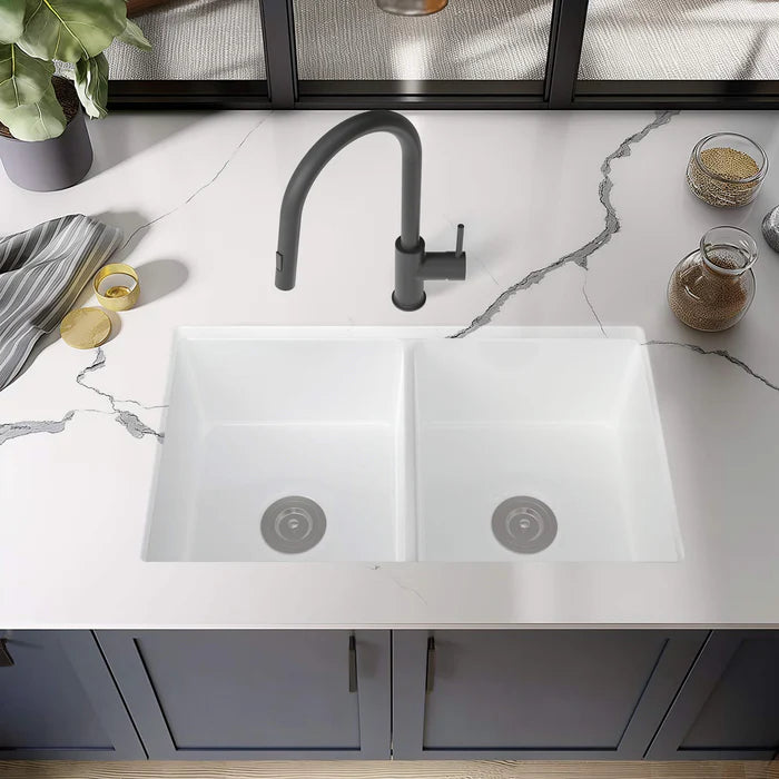 Casa Fixtures - Kitchen Sinks - 32" Fireclay Double Bowl Drop-In/Undermount Kitchen Sink (C2-32D)