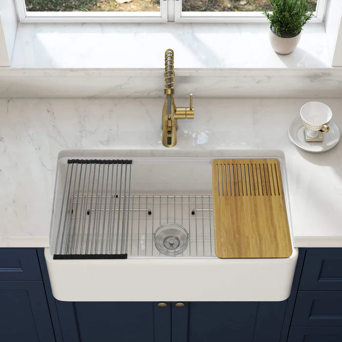 Casa Fixtures - Kitchen Sinks - Nova 30" Farmhouse Fireclay Kitchen Workstation Sink (C2-30SFT)