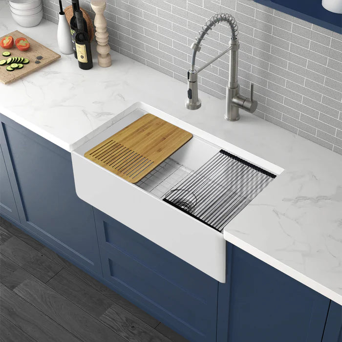 Casa Fixtures - Kitchen Sinks - Nova 30" Farmhouse Fireclay Kitchen Workstation Sink (C2-30SFT)